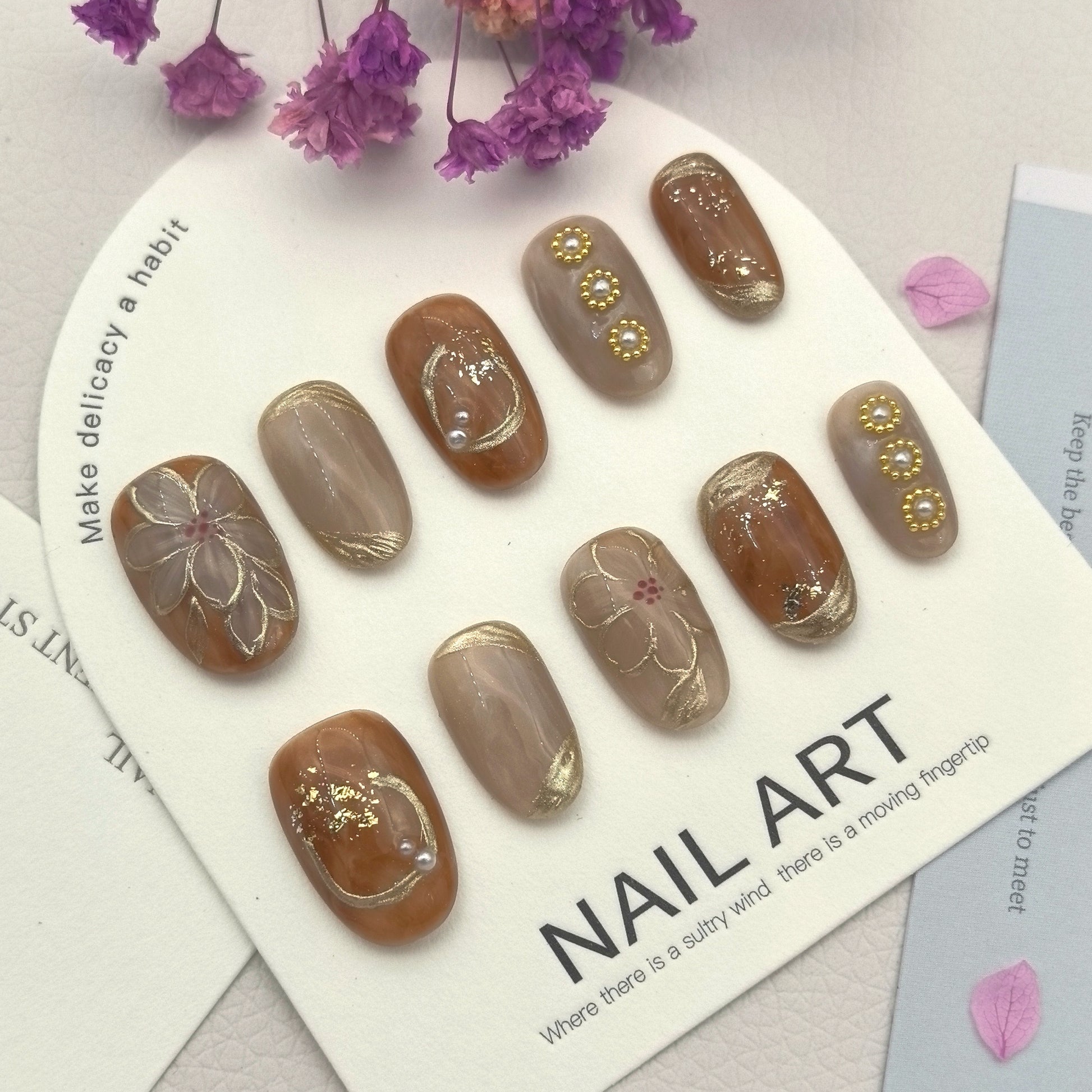 [Golden Pattern Pearl Floral] Handmade Premium Press-on Nails
