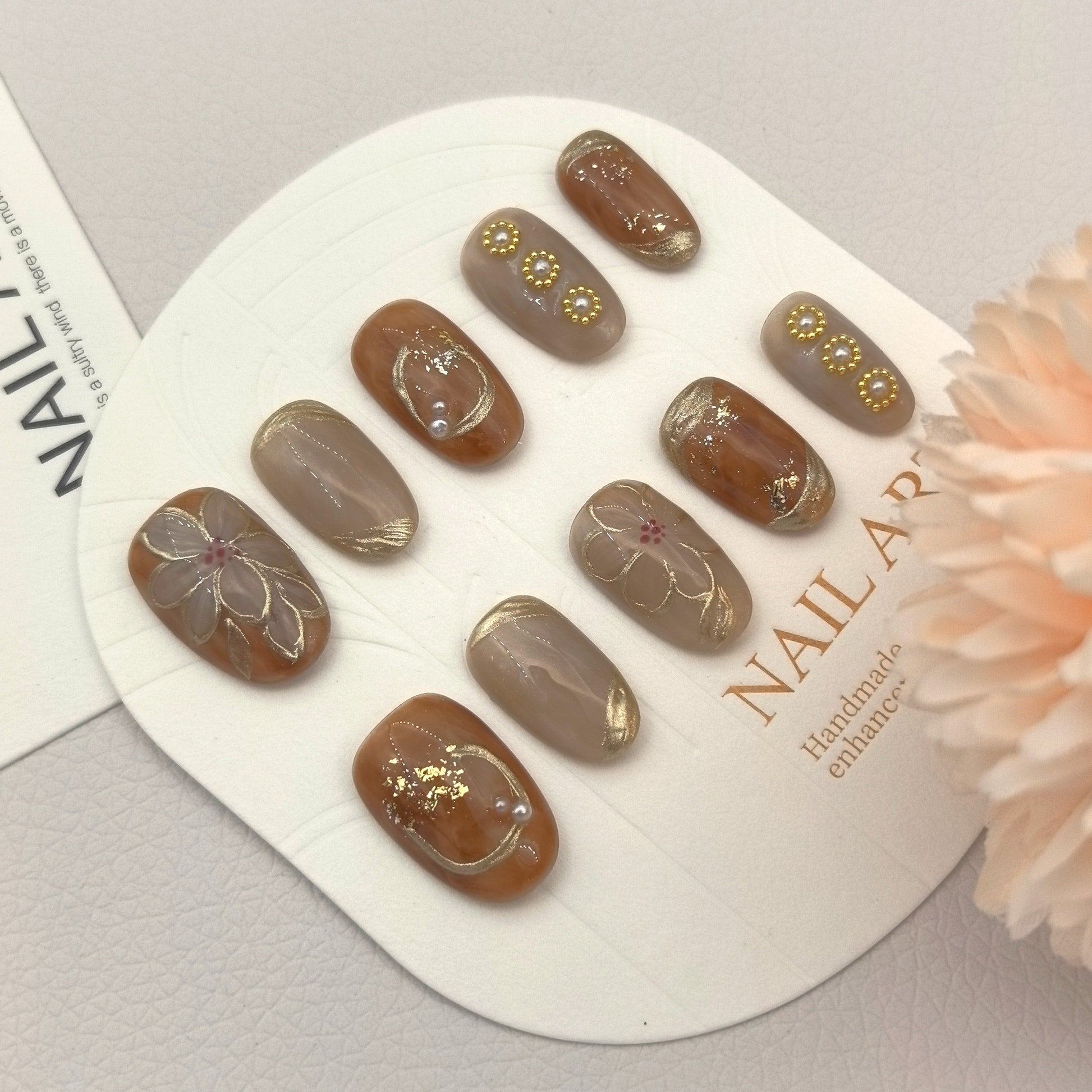 [Golden Pattern Pearl Floral] Handmade Premium Press-on Nails