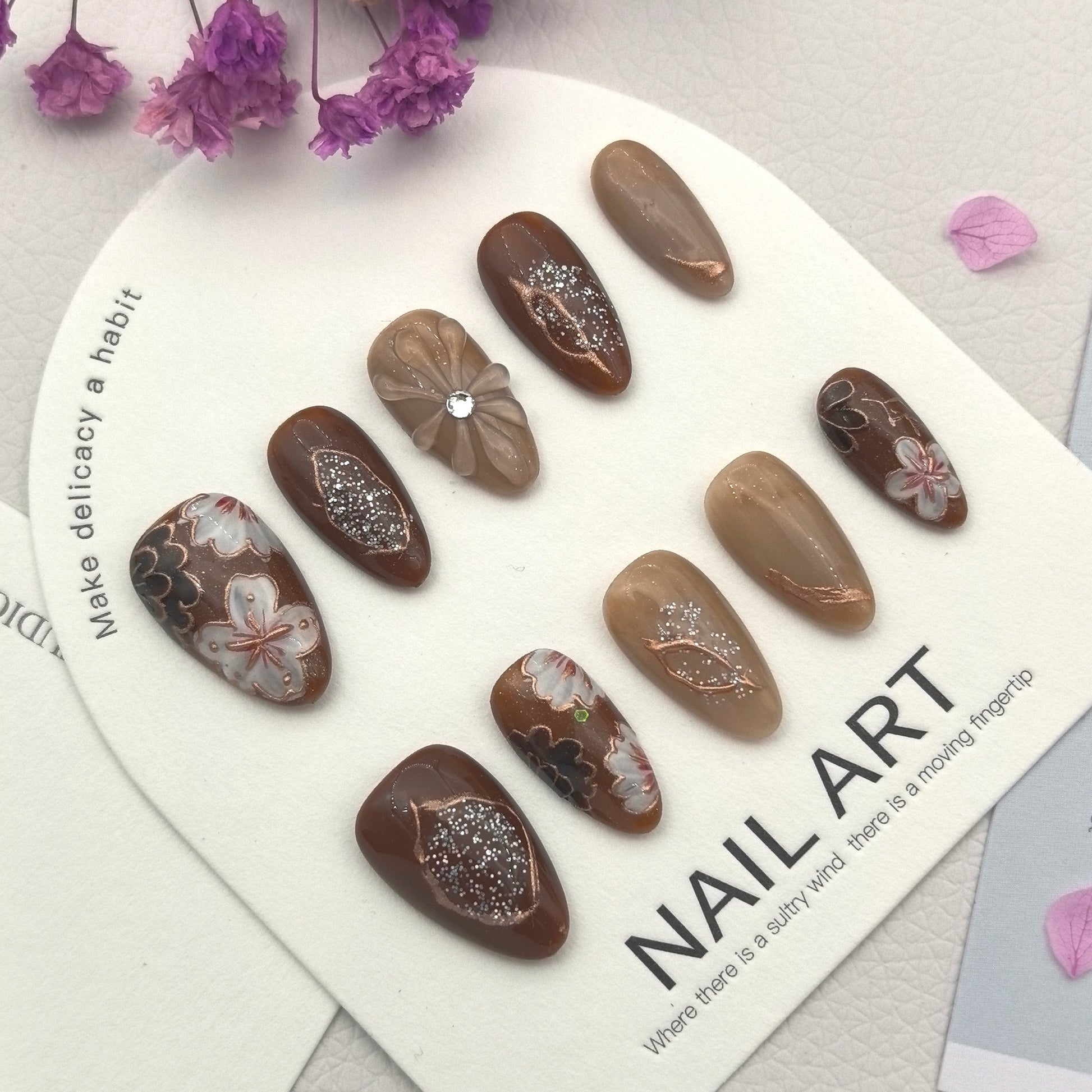 [Dark Gold Tear Floral] Handmade Premium Press-on Nails
