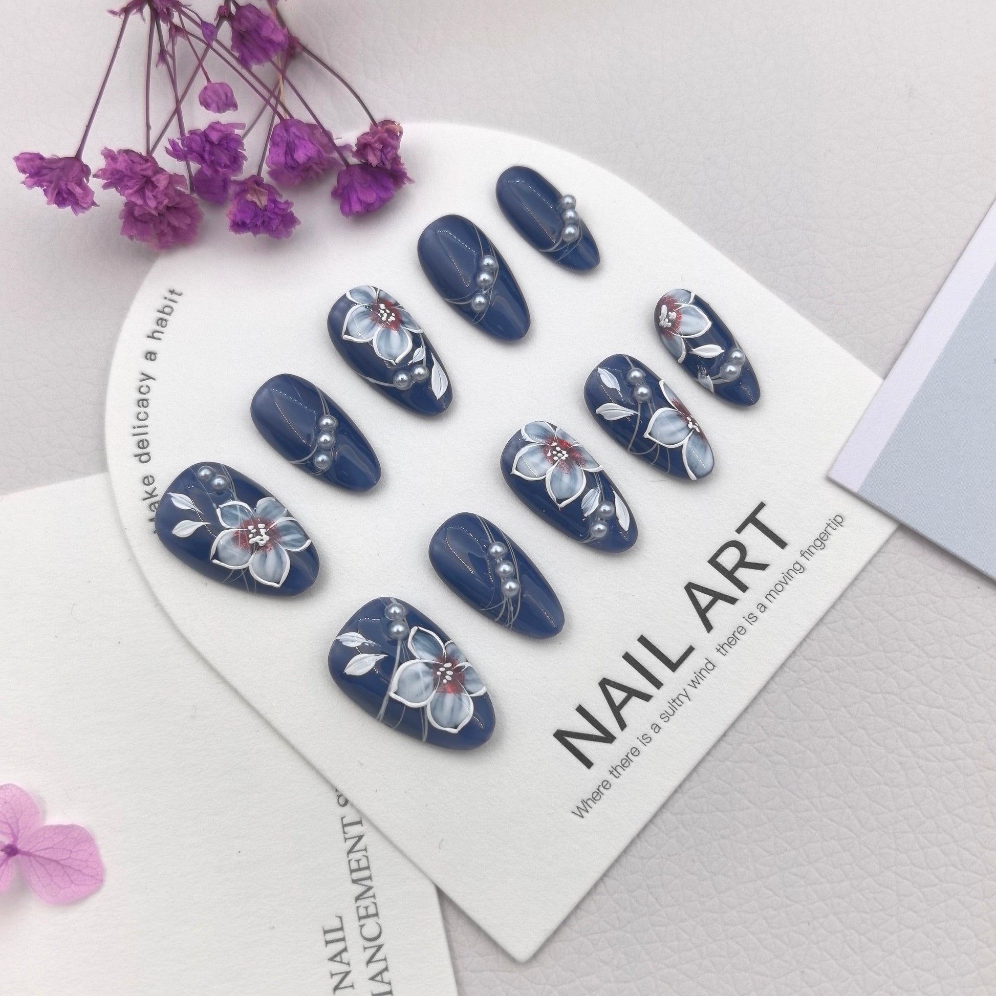 [Royal Blue Silver Beads] Handmade Premium Press-on Nails