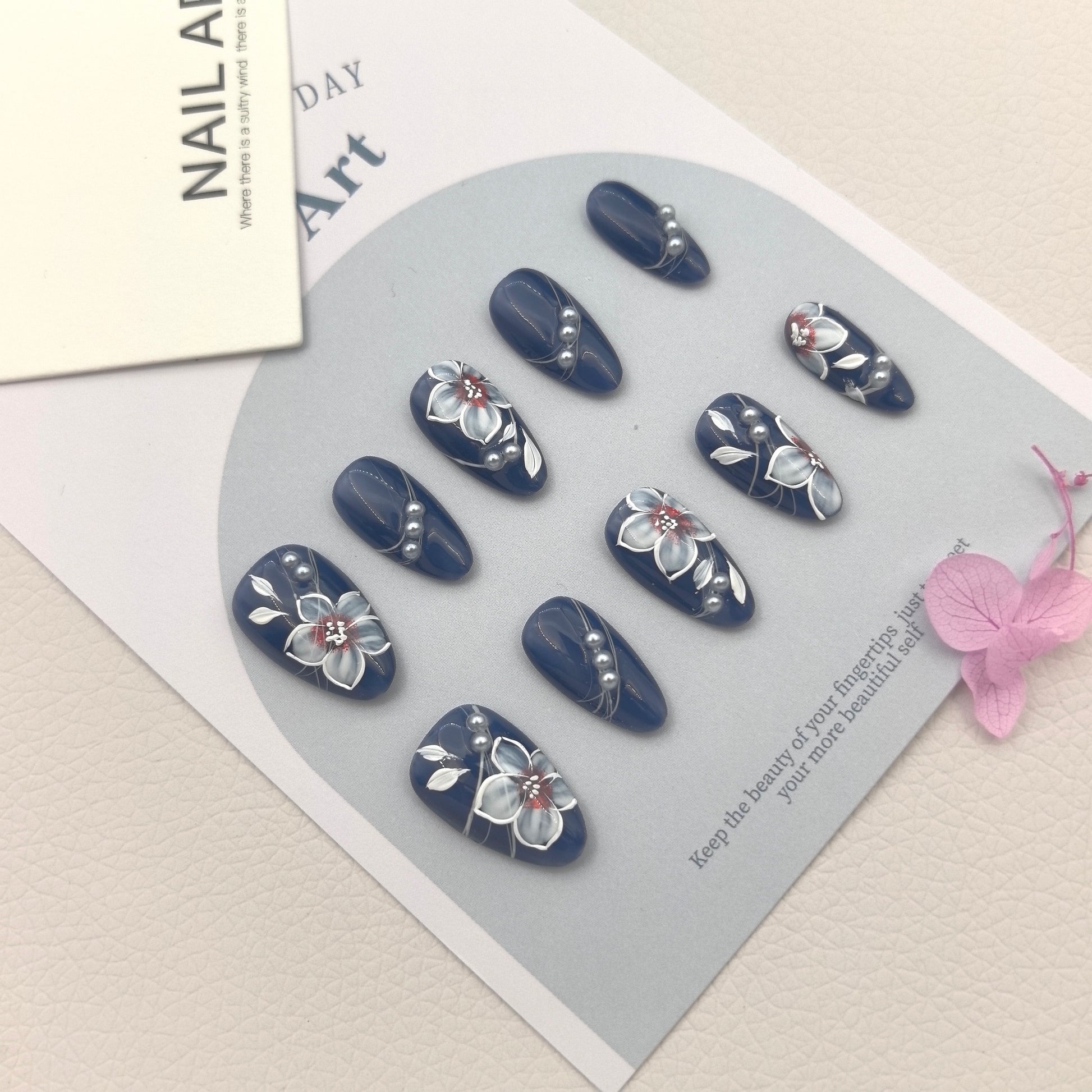 [Royal Blue Silver Beads] Handmade Premium Press-on Nails