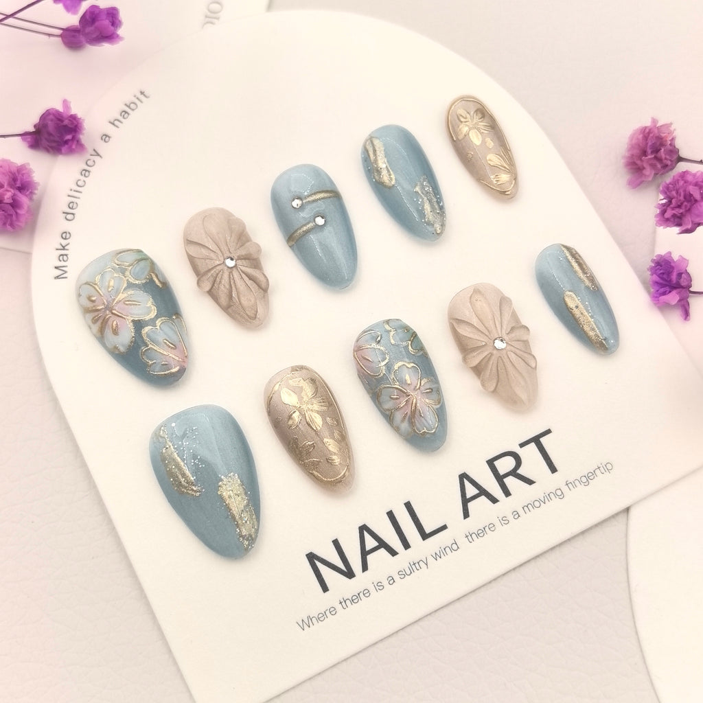 Aqua Glow Hand-Painted Elegant Floral