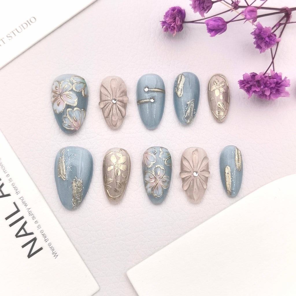 Aqua Glow Hand-Painted Elegant Floral