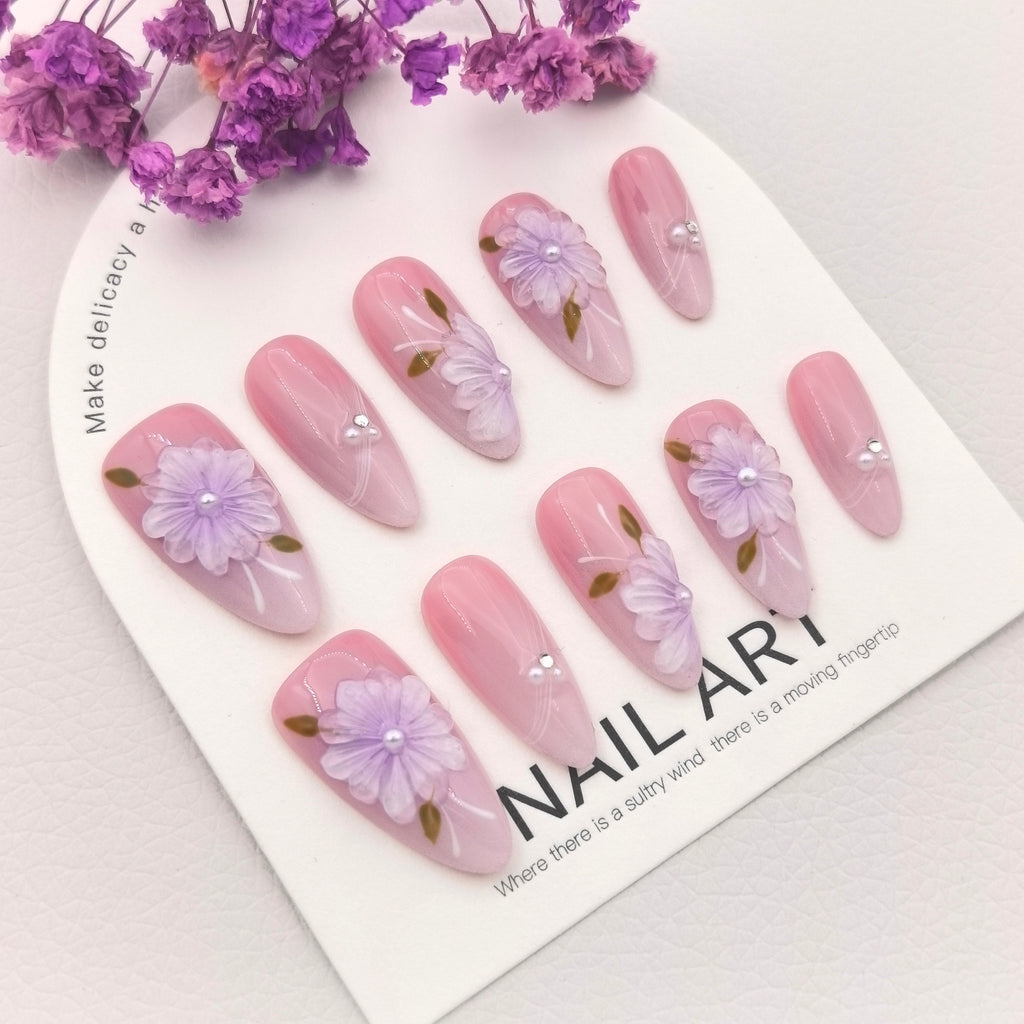 Delicate Ice Flower 3D Handmade High-Quality Press-on Nails