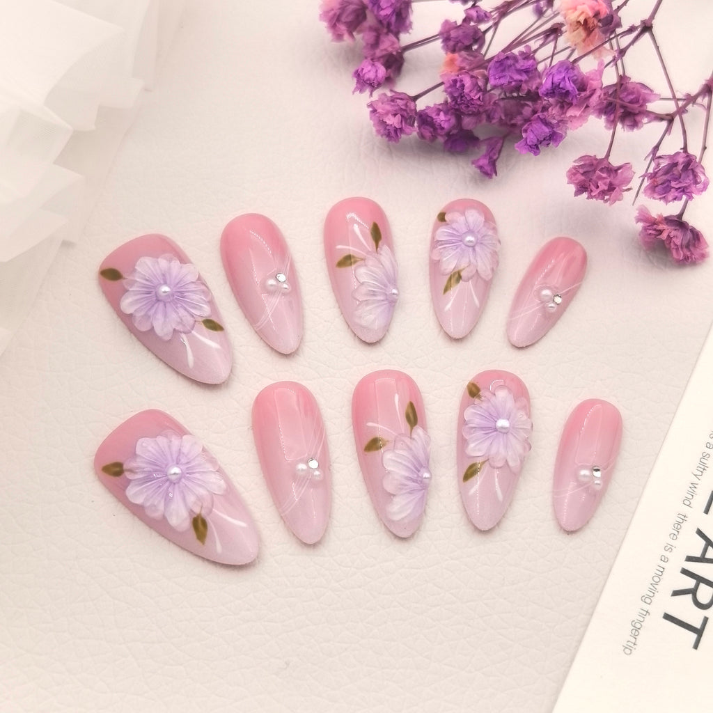 Delicate Ice Flower 3D Handmade High-Quality Press-on Nails