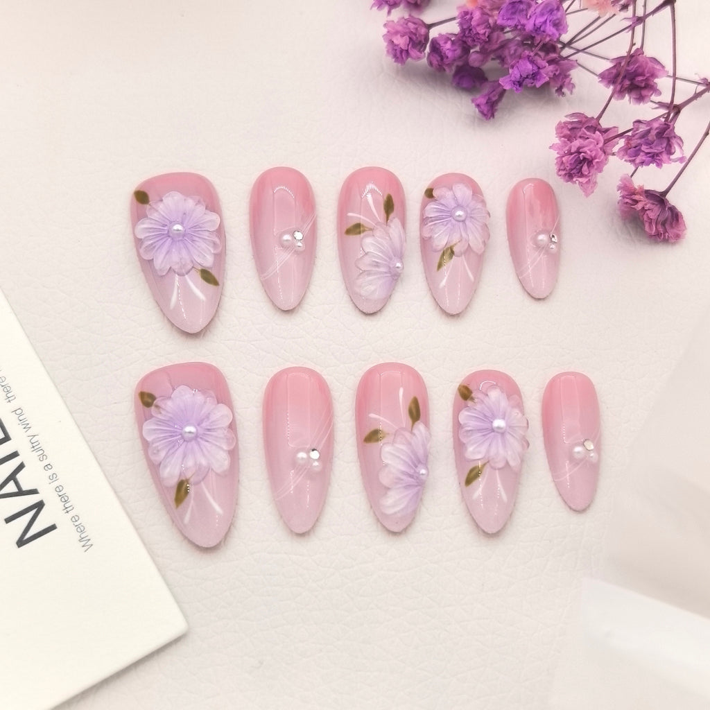 Delicate Ice Flower 3D Handmade High-Quality Press-on Nails