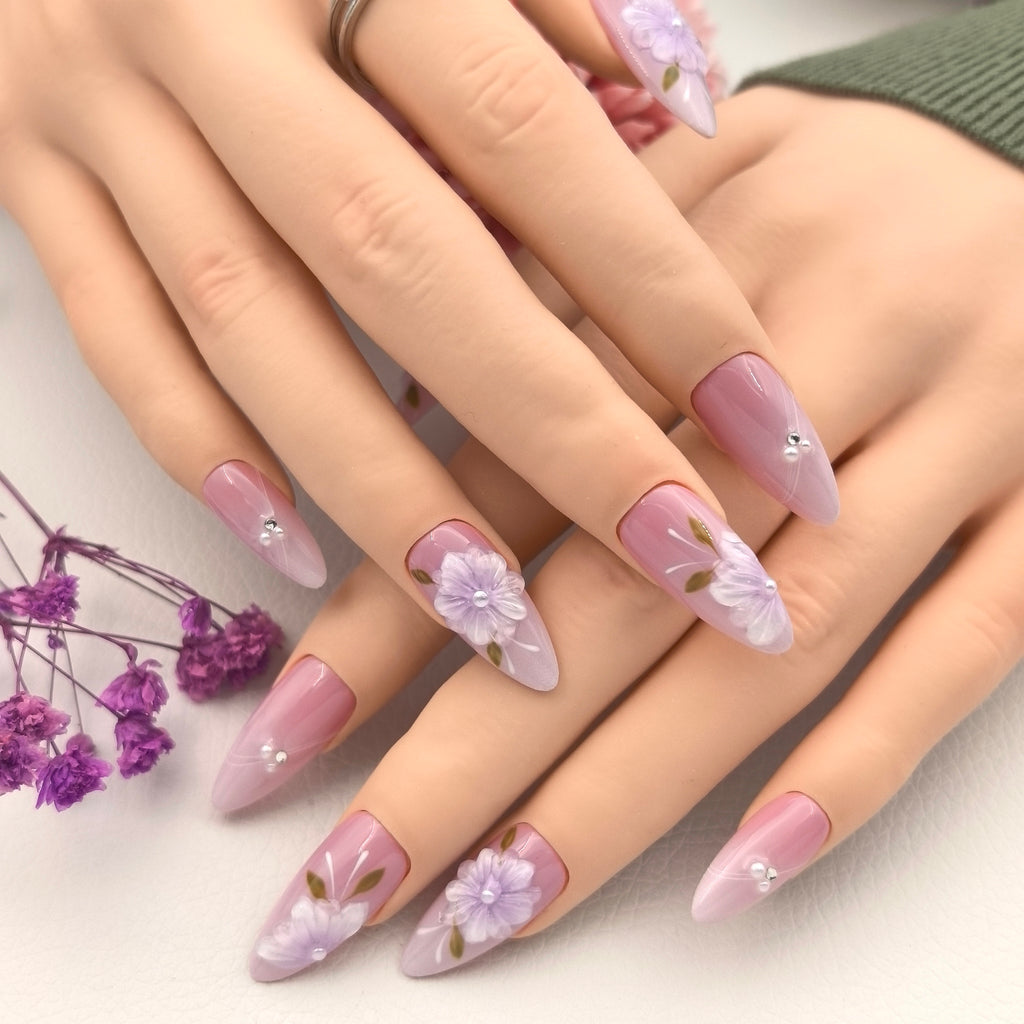 Delicate Ice Flower 3D Handmade High-Quality Press-on Nails