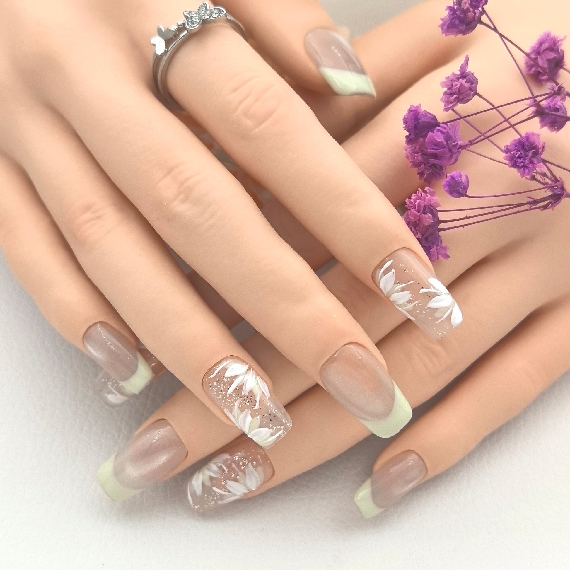 French Hand-Painted Floral Summer Premium Press-on Nails