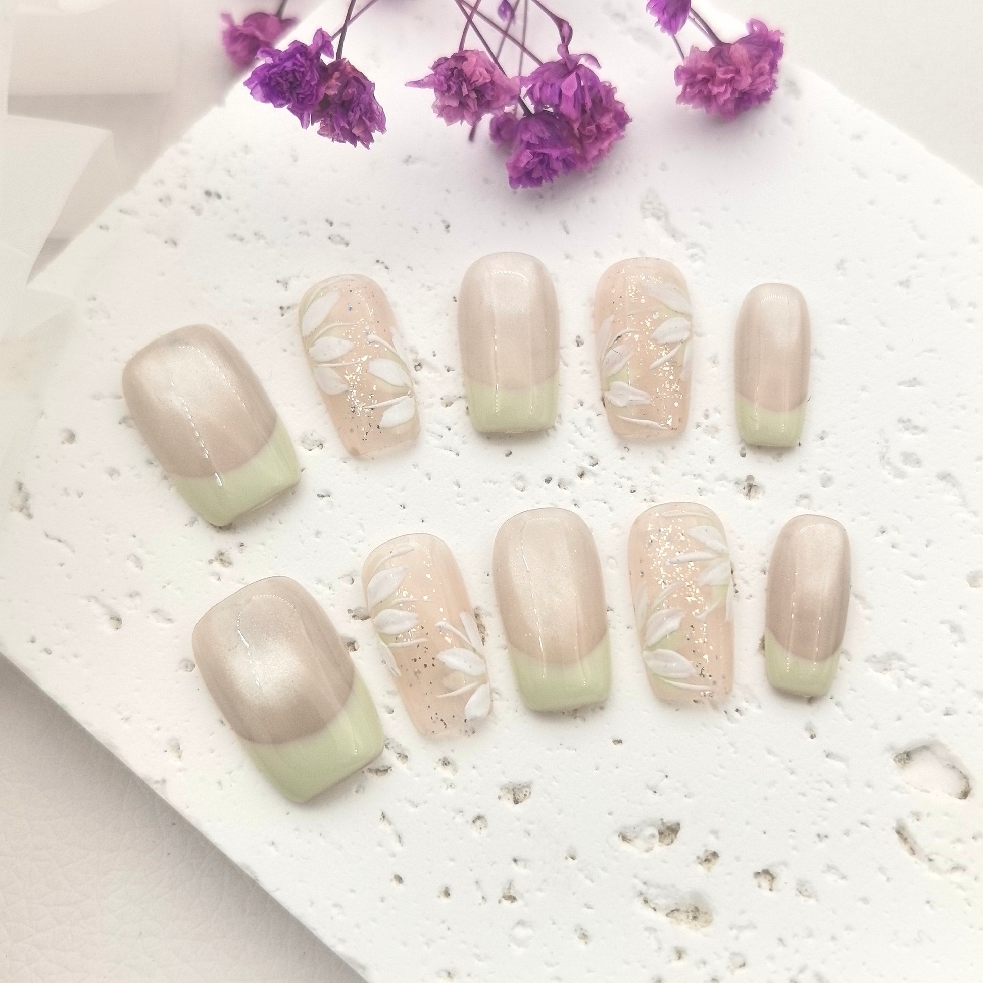 French Hand-Painted Floral Summer Premium Press-on Nails