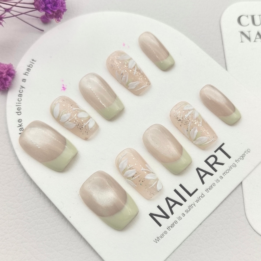 French Hand-Painted Floral Summer Premium Press-on Nails