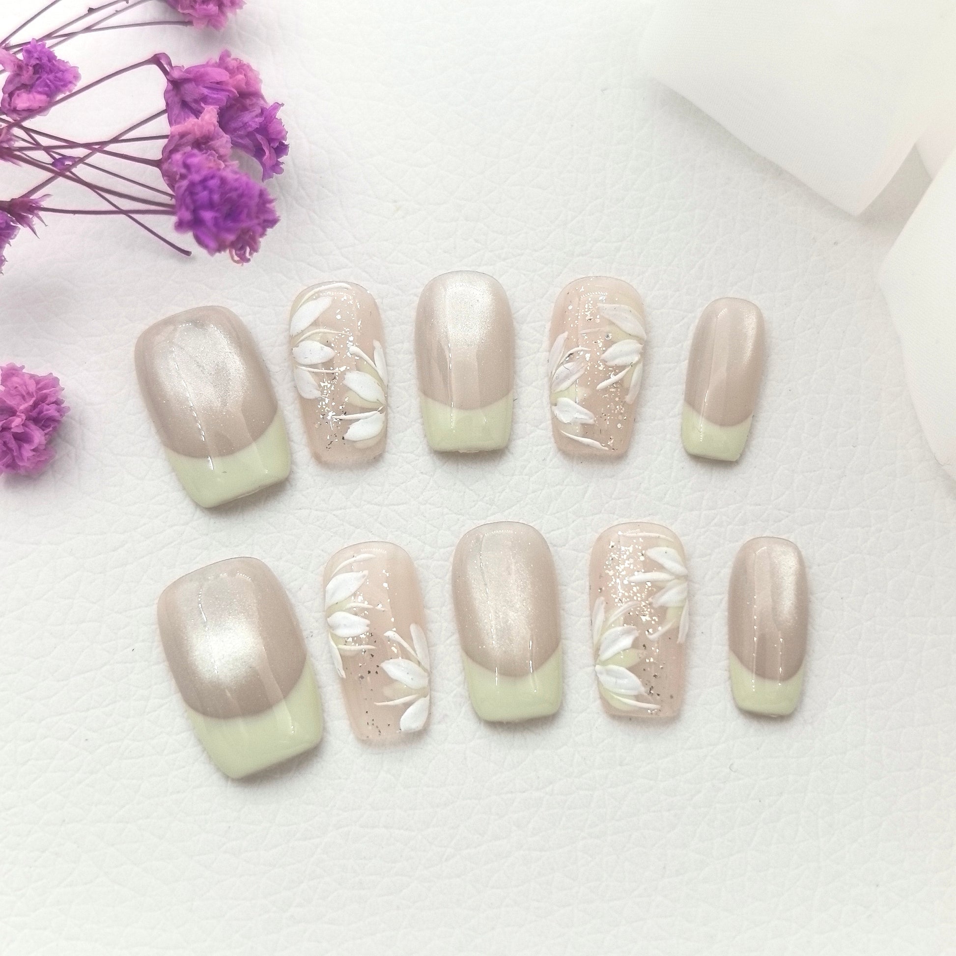 French Hand-Painted Floral Summer Premium Press-on Nails