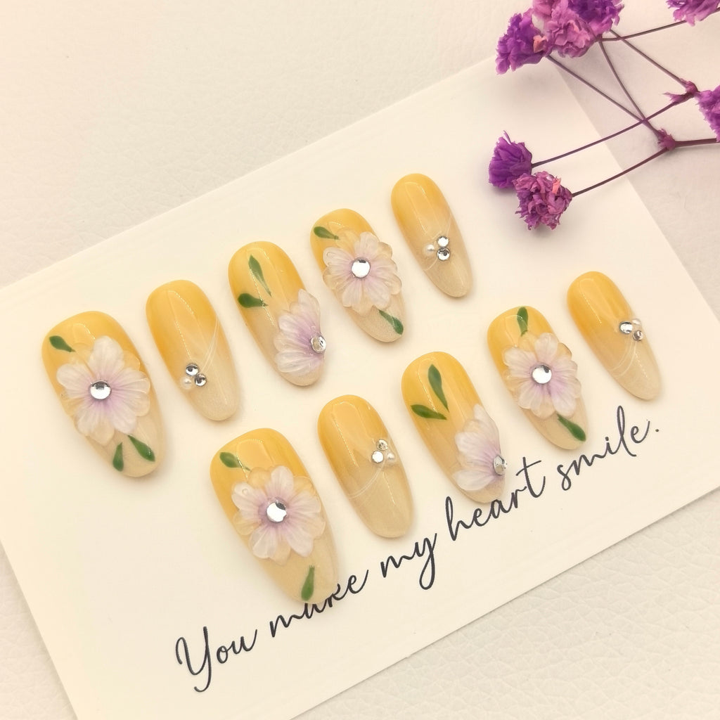 Delicate Ice Flower 3D Handmade High-Quality Press-on Nails