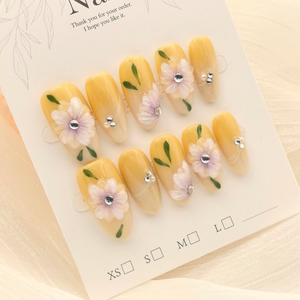 Delicate Ice Flower 3D Handmade High-Quality Press-on Nails