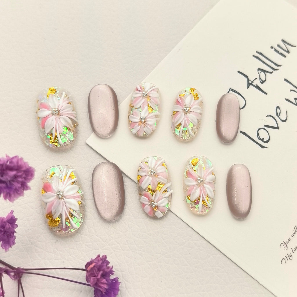 Colorful Glitter Bead Hand-Painted Floral