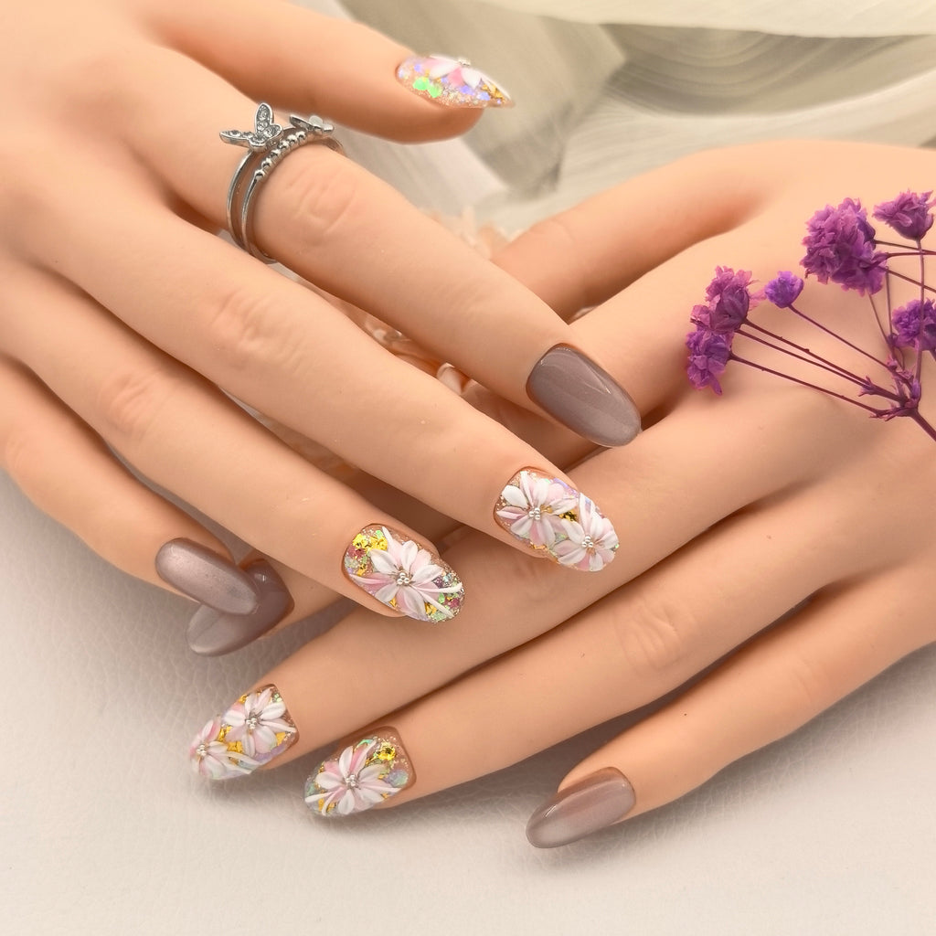 Colorful Glitter Bead Hand-Painted Floral