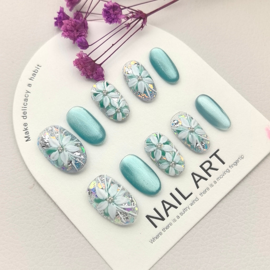 Colorful Glitter Bead Hand-Painted Floral